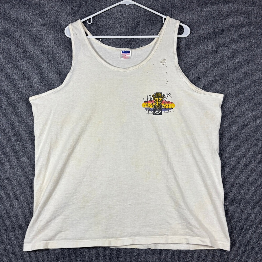 Vintage Single Stitch Argo Sport Tank Top Mens XL White Miller Lite AVP USA
